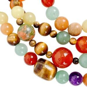 VTG Gemstone Double Strand 32" Necklace Carnelian Tiger Eye Amethyst 1970s Boho